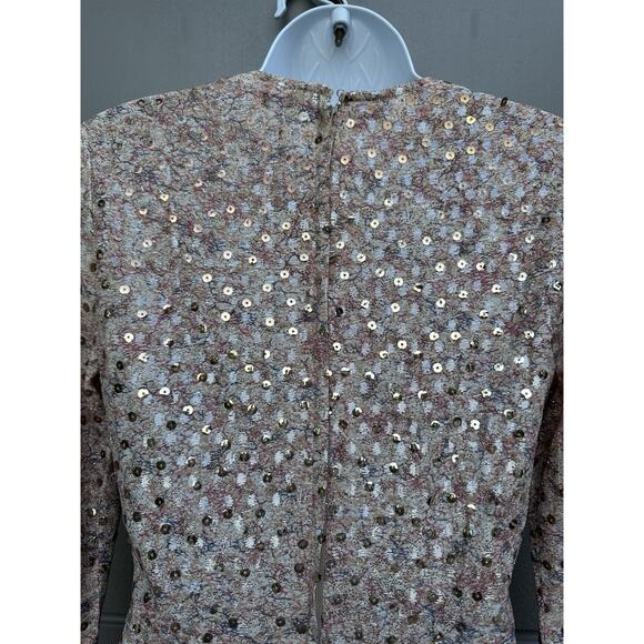 Victor Costa vintage scattered sequin disco Champagne gown V-neck Long Sleeves S - Picture 6 of 11